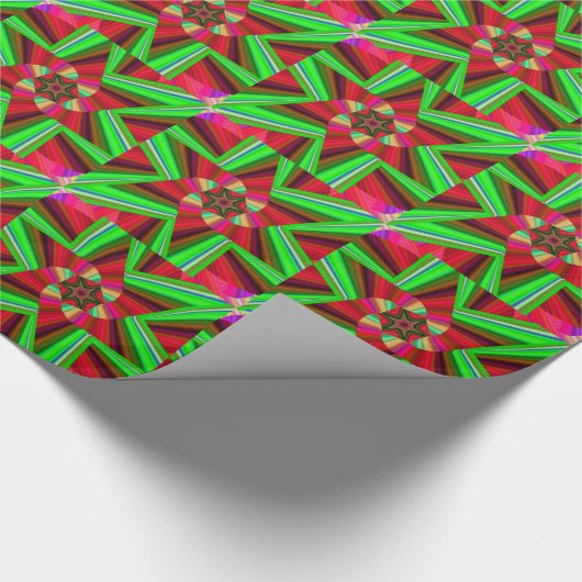 Kaleidoskop Star Art Red Green Geschenkpapier (Ecke)