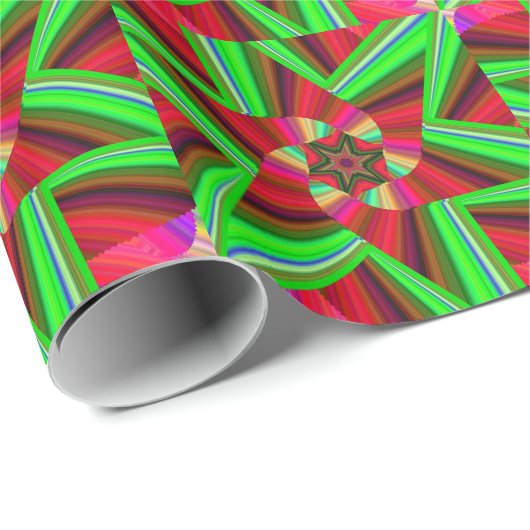 Kaleidoskop Star Art Red Green Geschenkpapier (Rolleneckpunkt)