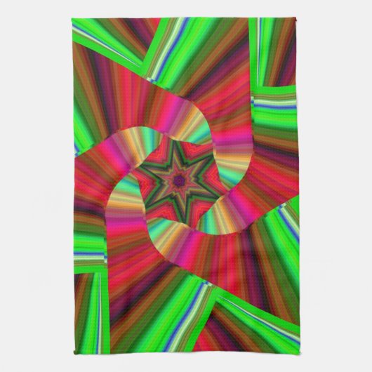 Kaleidoskop Star Art Red Green Geschirrtuch (Vertikal)