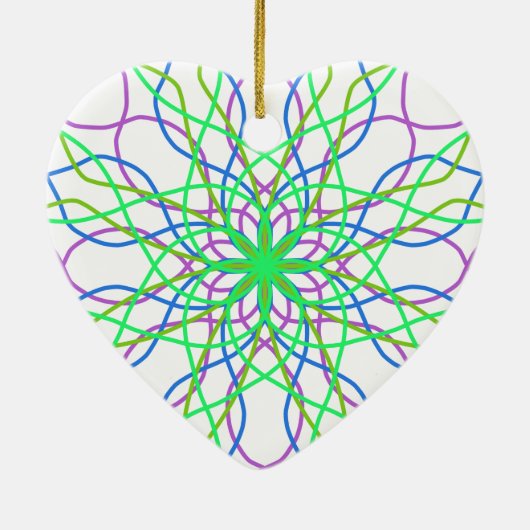 Kaleidoskop-Star, Lila Kunst in Weiß Grün, Blau Keramik Ornament (Hinten)