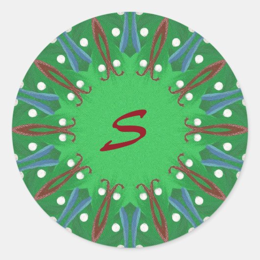 Kaleidoskop Tree Monogram Weihnachtskleber Runder Aufkleber (Vorderseite)