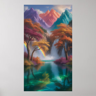 Kaleidoskop-Wasserfälle: Hyperrealistische Fantasi Poster