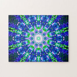 Kaleidoskopische blaue und grüne Mandala Puzzle