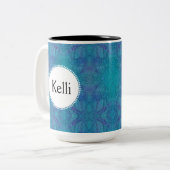 Kaleidoskopische Blues Abstrakte Kunst mit Ihrem N Zweifarbige Tasse (Vorderseite Links)