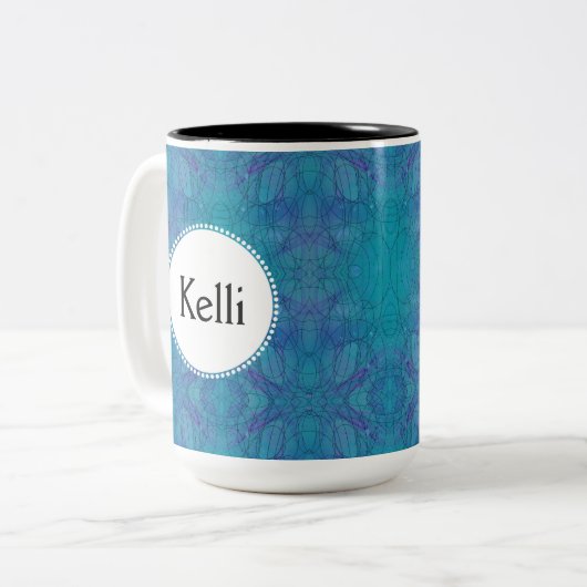 Kaleidoskopische Blues Abstrakte Kunst mit Ihrem N Zweifarbige Tasse (Vorderseite Links)