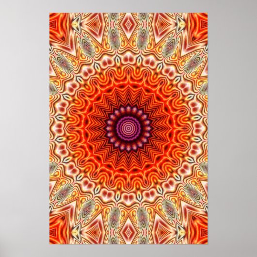 Kaleidoskopische Blume Orange und Weiß Poster (Vorne)