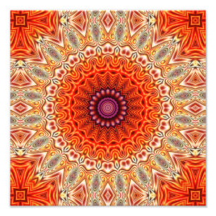 Kaleidoskopische Blumen-orange und weißer Entwurf Fotodruck