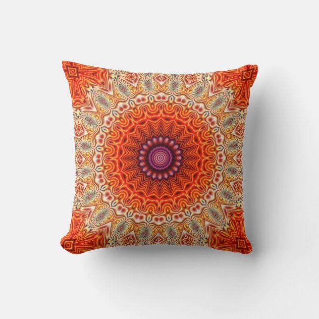 Kaleidoskopische Blumen-orange und weißer Entwurf Kissen (Vorderseite)