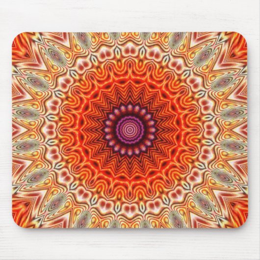 Kaleidoskopische Blumen-orange und weißer Entwurf Mousepad (Vorne)