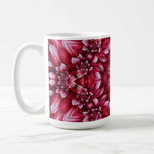 Kaleidoskopische Crimson Dahlia Kaffeetasse (Links)