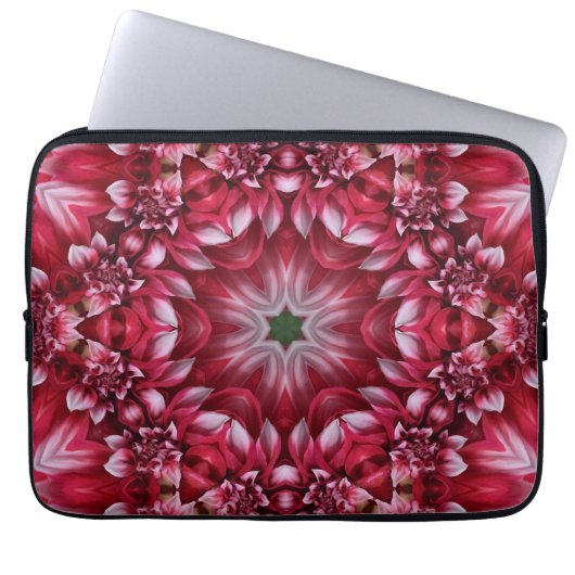 Kaleidoskopische Crimson Dahlia Laptopschutzhülle (Vorderseite)
