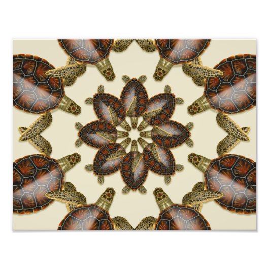 Kaleidoskopische grüne Schildkröte 14" x 11", Prin Fotodruck (Vorne)