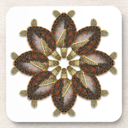 Kaleidoskopische grüne Schildkröte-Untersetzer Untersetzer (Vorderseite)