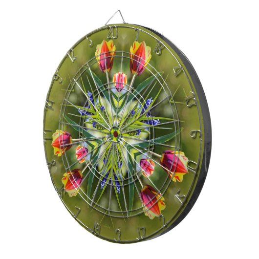Kaleidoskopische Lila und goldfarbene Tulips Dartscheibe (Vorderseite rechts)