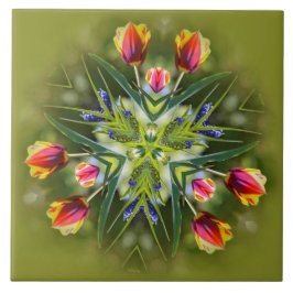 Kaleidoskopische Lila und goldfarbene Tulips Fliese