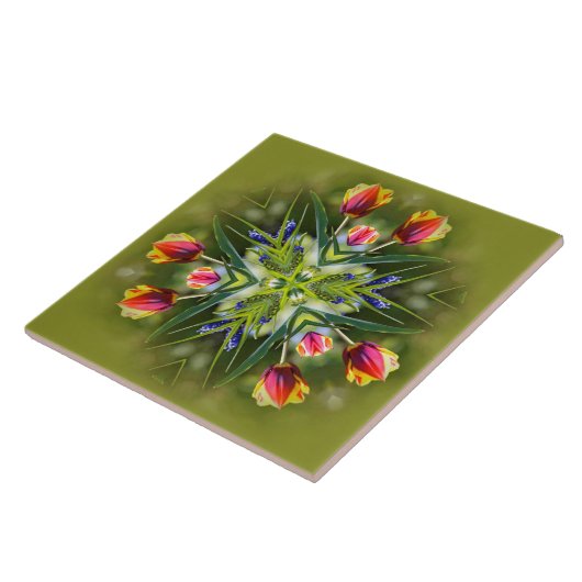 Kaleidoskopische Lila und goldfarbene Tulips Fliese (Seite)