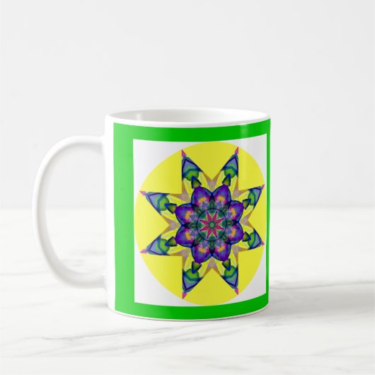 Kaleidoskopischer Mandala-Entwurf 4 des Kaffeetasse (Links)
