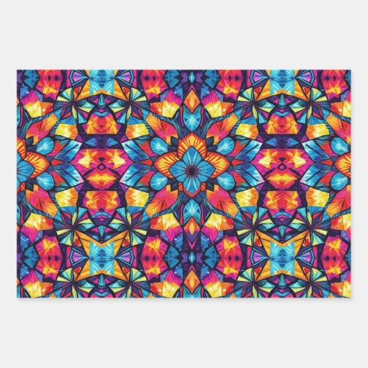 Kaleidoskopisches Faltpapier - Farbige Muster Geschenkpapier Set (Vorderseite 3)