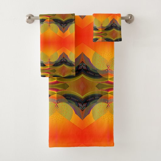 Kaleidoskopisches Orange Badhandtuch Set (Insitu)