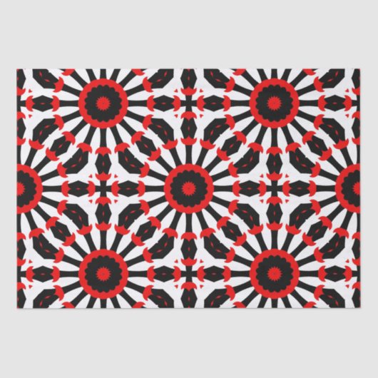 Kaleidoskopisches rotes Schwarz-weißes Mosaikmuste Seidenpapier (Vorderseite)
