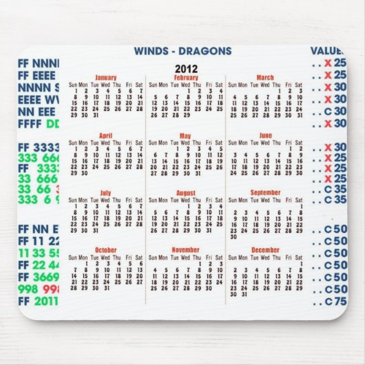 Kalender 2012 Milliamperestunde-Jongg Mousepad (Vorne)