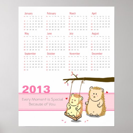 Kalender 2013: Niedliches Igel-Paar beim Baum-Schw Poster (Vorne)