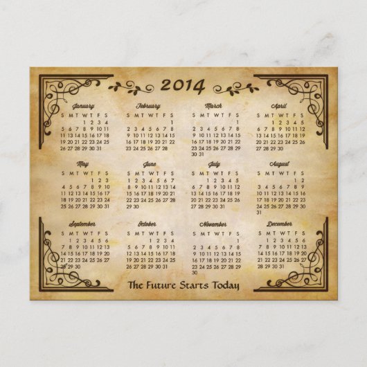 Kalender 2014 - Antiquitätenrahmen und alter Papie Postkarte (Vorderseite)