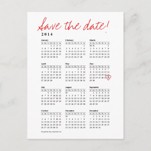 Kalender 2014 Save the Date Postkarte (Vorderseite)