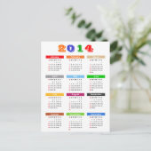 Kalender 2014 - Standard-Thema mit mehreren Farben Postkarte (Stehend Vorderseite)