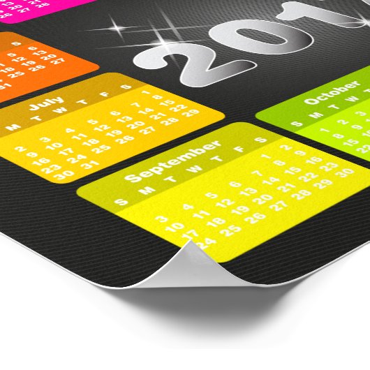 Kalender 2017 in kräftigen Regenbogenfarben Poster (Ecke)