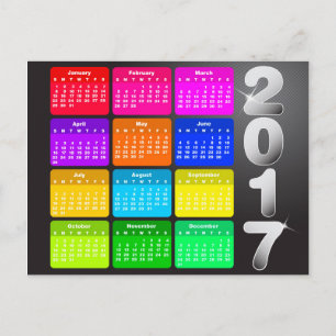 Kalender 2017 in kräftigen Regenbogenfarben Postkarte
