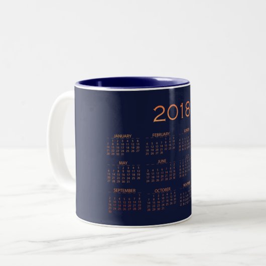 Kalender 2018 Blaue Navy Minimal Kupfer Rose Gold Zweifarbige Tasse (Vorderseite Links)
