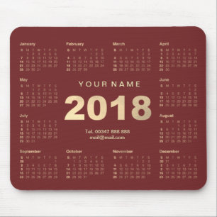 Kalender 2018 Burgund Gold Name Kontakt Webnummer Mousepad