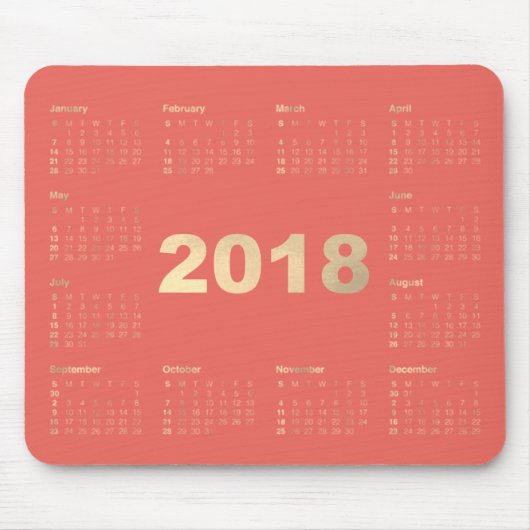 Kalender 2018 Coral Imitats Gold Metallic Minimal Mousepad (Vorne)
