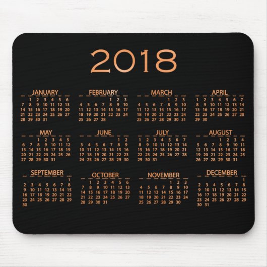 Kalender 2018 Metallic Black Copper Rose Gold Mousepad (Vorne)