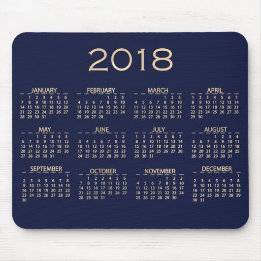 Kalender 2018 Metallic Blue Navy Sepia Gold Mousepad (Vorne)