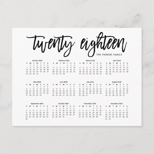 Kalender 2018 | Moderne Typografie Postkarte (Vorderseite)