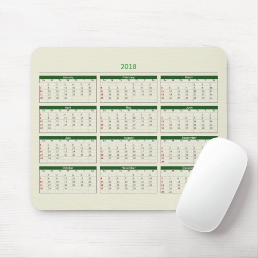Kalender 2018 mousepad (Mit Mouse)