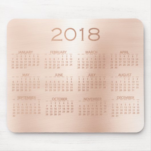 Kalender 2018 Rose Gold Metallic Blush Mousepad (Vorne)