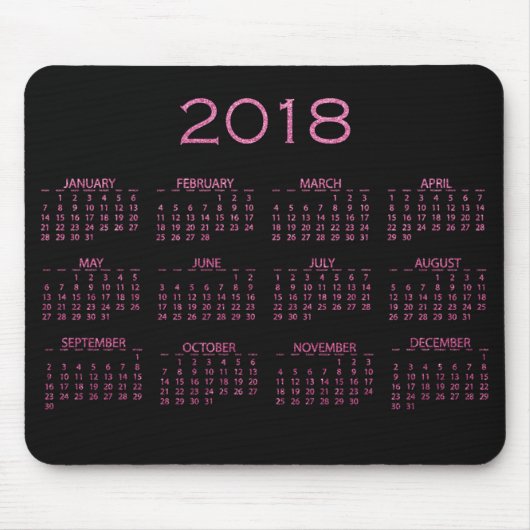 Kalender 2018 Schwarz-Bright Vivid Pink Glitzer Mousepad (Vorne)