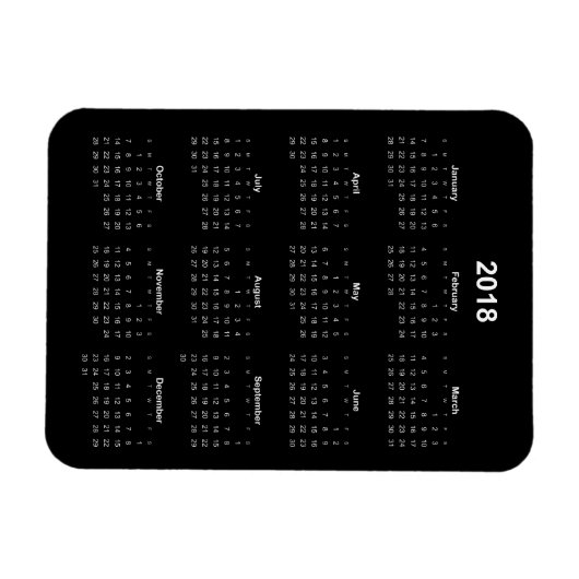 Kalender 2018 - Weißer Text mit schwarzem Hintergr Magnet (Horizontal)
