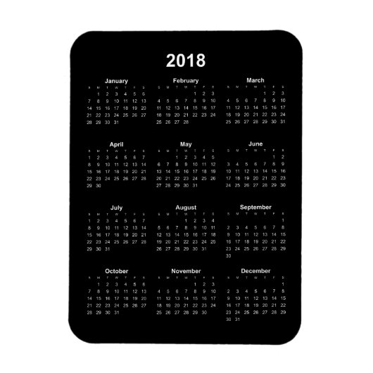 Kalender 2018 - Weißer Text mit schwarzem Hintergr Magnet (Vertikal)