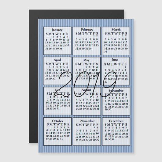 Kalender 2019 - Blaue und weiße Streifen Magneteinladung (Vorne/Hinten)
