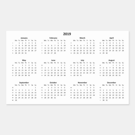 Kalender 2019 rechteckiger aufkleber (Vorderseite)