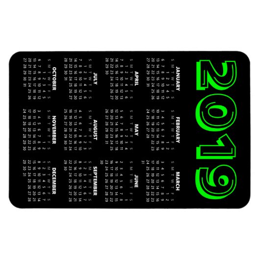 Kalender 2019 - Schwarz und Grün Magnet (Horizontal)