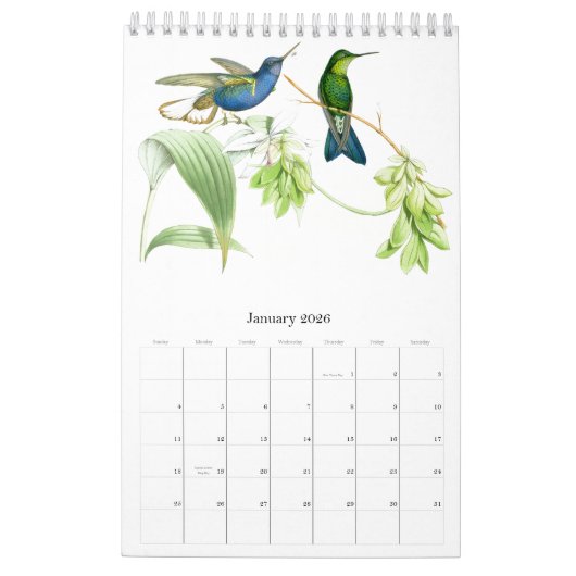 Kalender 2020 des Kolibri-Vogel-Blumen-Tier-2019 (Jan 2026)