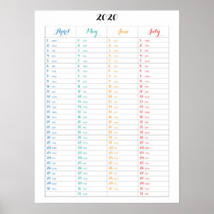 Kalender 2020 Farbposter mit vier Monaten Poster