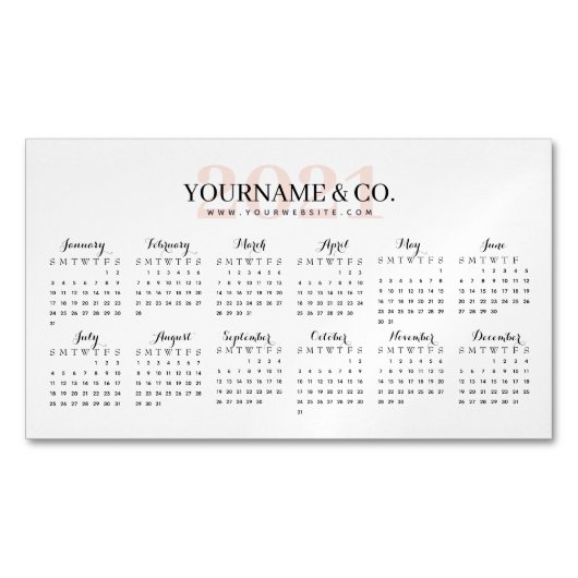 Kalender 2021 Firmenname Rosa Weiß Magnetische Visitenkarte (Vorderseite)