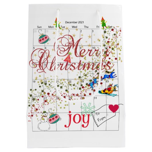 Kalender 2021 Frohe Weihnachtsgeschenke Mittlere Geschenktüte (Rückseite)