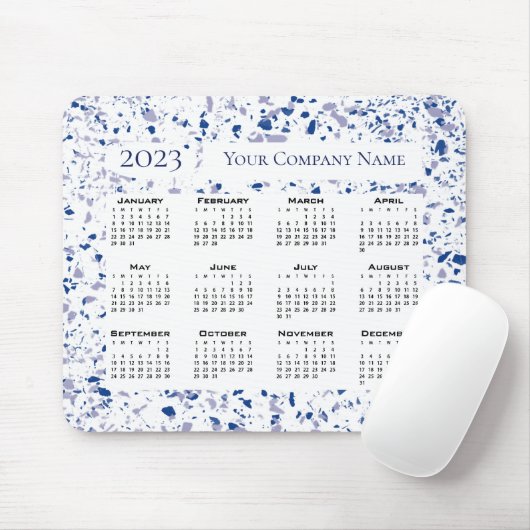 Kalender 2023 Blau Weiß Grau Terrazzo Custom Mousepad (Mit Mouse)